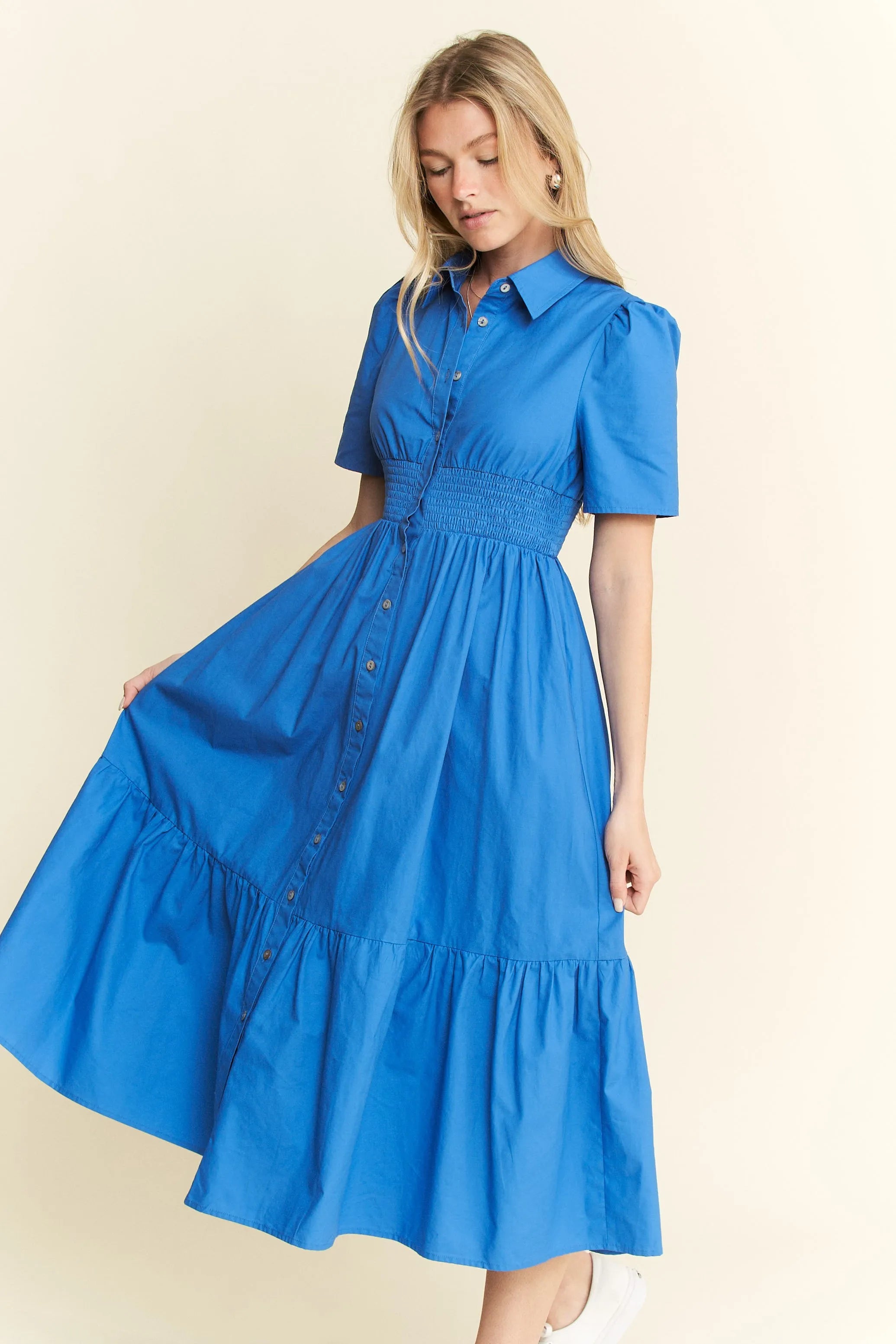 Jade By Jane Short Sleeve Button Down Midi Dress-Dresses-Trendsi-[option4]-[option5]-[option6]-[option7]-[option8]-Shop-Boutique-Clothing-for-Women-Online