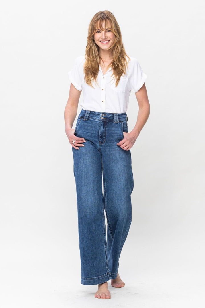 Judy Blue Double Button Wide Leg Trouser Jeans-Trendsi-[option4]-[option5]-[option6]-[option7]-[option8]-Shop-Boutique-Clothing-for-Women-Online