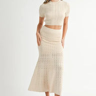 MABLE Pointelle Short Sleeve Crop Top and Slit Skirt Sweater Set-Sets-Trendsi-[option4]-[option5]-[option6]-[option7]-[option8]-Shop-Boutique-Clothing-for-Women-Online