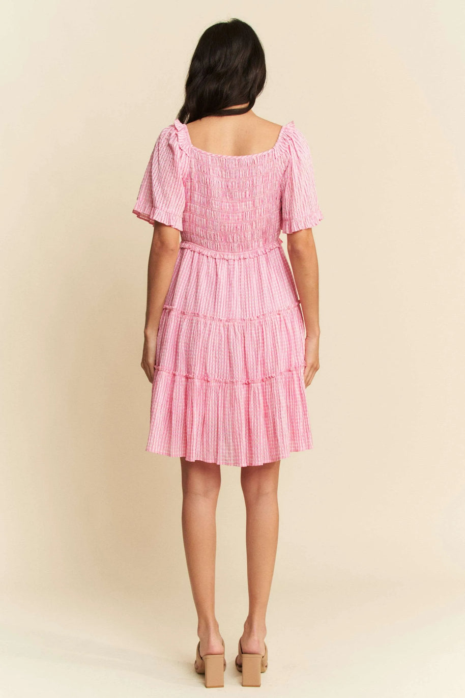Davi & Dani Jacquard Checker Smocking Tiered Dress-Dresses-Trendsi-[option4]-[option5]-[option6]-[option7]-[option8]-Shop-Boutique-Clothing-for-Women-Online