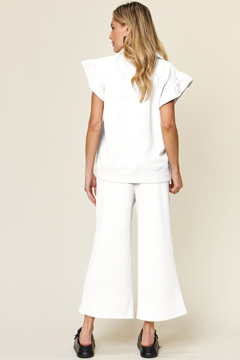 Double Take Texture Ruffle Short Sleeve Top and Drawstring Wide Leg Pants Set-Trendsi-[option4]-[option5]-[option6]-[option7]-[option8]-Shop-Boutique-Clothing-for-Women-Online