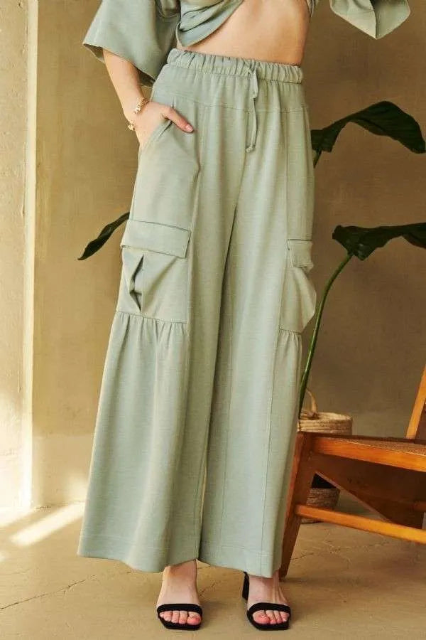 Davi & Dani Drawstring Ruched Detail Wide Leg Pants-Pants-Trendsi-[option4]-[option5]-[option6]-[option7]-[option8]-Shop-Boutique-Clothing-for-Women-Online