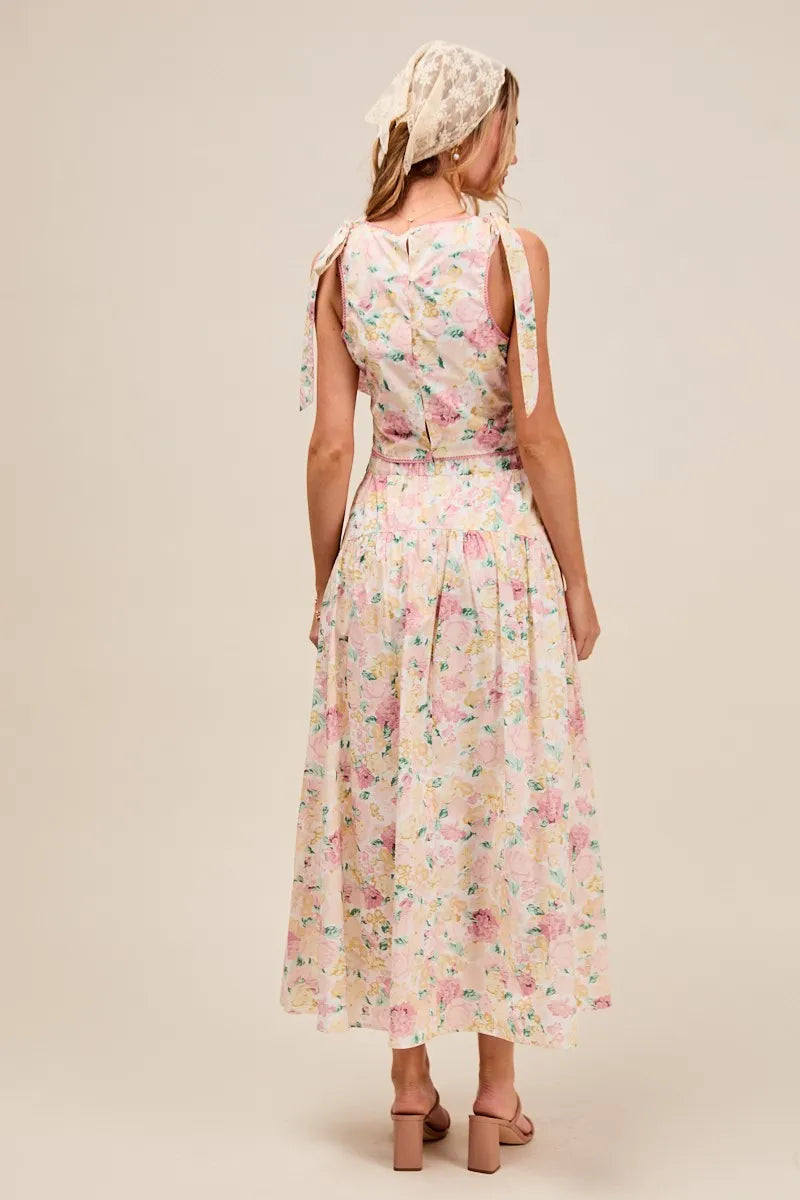 SO ME Floral Printed Woven Shoulder Bow Tie Top and Skirt Set-Dresses-Trendsi-[option4]-[option5]-[option6]-[option7]-[option8]-Shop-Boutique-Clothing-for-Women-Online