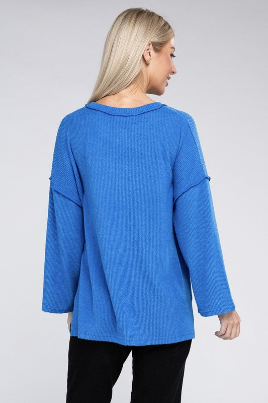 Zenana Ribbed Brushed Melange Hacci Henley Sweater-ZENANA-[option4]-[option5]-[option6]-[option7]-[option8]-Shop-Boutique-Clothing-for-Women-Online