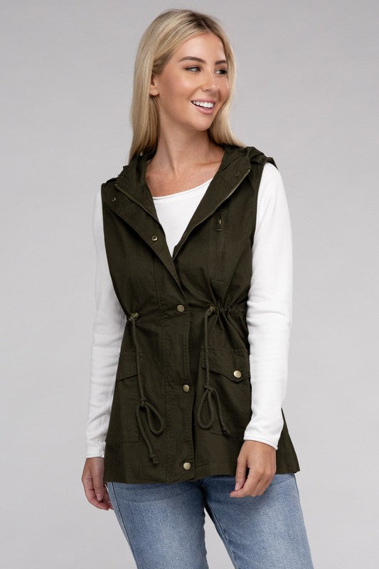 Zenana Drawstring Waist Military Hoodie Vest-ZENANA-[option4]-[option5]-[option6]-[option7]-[option8]-Shop-Boutique-Clothing-for-Women-Online