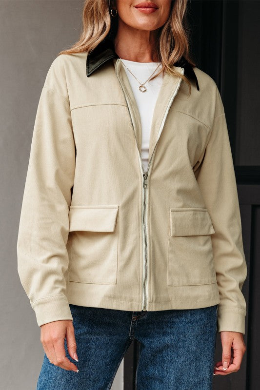 Textured Zip-Up Collared Faux Leather Jacket-JUNIPER BLVD-[option4]-[option5]-[option6]-[option7]-[option8]-Shop-Boutique-Clothing-for-Women-Online