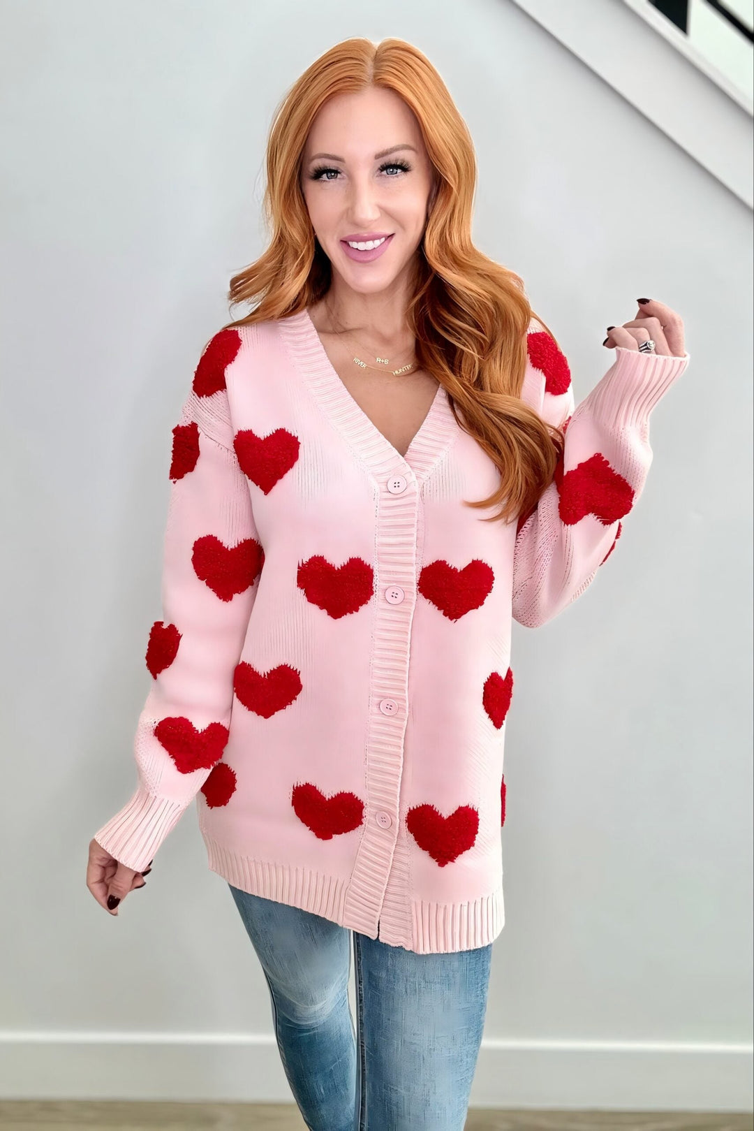 Shirley & Stone Heart Sweater Cardigan-— Preorder CLOSE 11/29/2024-Shirley & Stone-Pink with Red Heart-3XL-[option4]-[option5]-[option6]-[option7]-[option8]-Shop-Boutique-Clothing-for-Women-Online