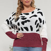 Plus Size Leopard Round Neck Long Sleeve Sweater-Sweaters-Trendsi-[option4]-[option5]-[option6]-[option7]-[option8]-Shop-Boutique-Clothing-for-Women-Online