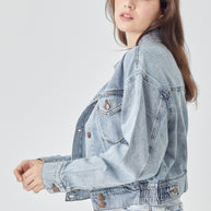 RISEN Button Down Cropped Denim Jacket-Trendsi-[option4]-[option5]-[option6]-[option7]-[option8]-Shop-Boutique-Clothing-for-Women-Online