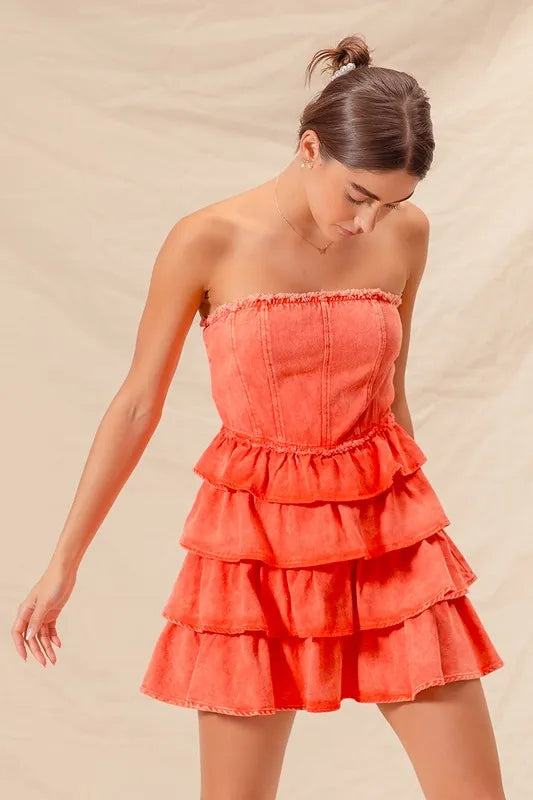 SO ME Strapless Ruffle Layered Game Day Cheer Up Dress-Dresses-Trendsi-[option4]-[option5]-[option6]-[option7]-[option8]-Shop-Boutique-Clothing-for-Women-Online