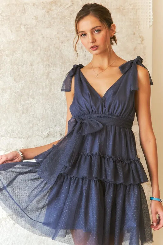 ADORA Tie Shoulder Polka Dot Mesh Dress-Dresses-Trendsi-[option4]-[option5]-[option6]-[option7]-[option8]-Shop-Boutique-Clothing-for-Women-Online