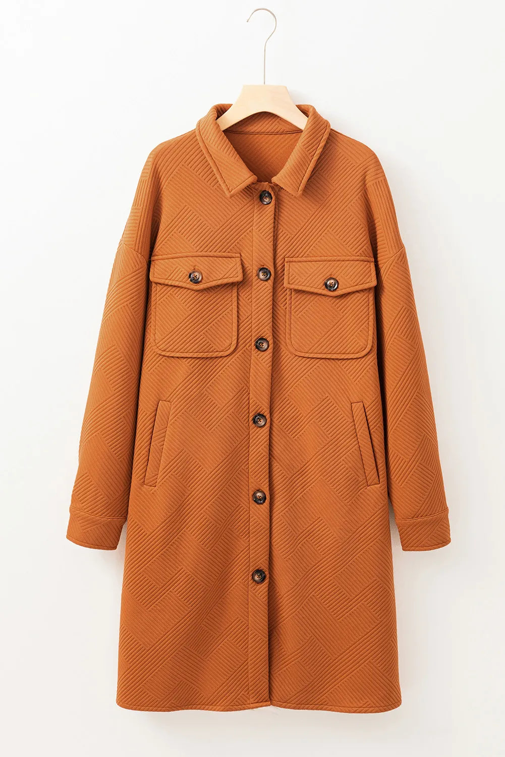 Textured Button Down Collared Neck Coat-Coats & Jackets-Trendsi-[option4]-[option5]-[option6]-[option7]-[option8]-Shop-Boutique-Clothing-for-Women-Online