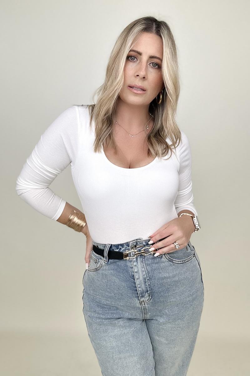 Fawnfit Ribbed Built-In Bra Long Sleeve Bodysuit-Bodysuits-Kiwidrop-[option4]-[option5]-[option6]-[option7]-[option8]-Shop-Boutique-Clothing-for-Women-Online