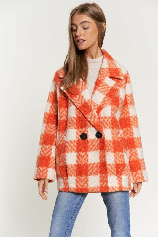 Davi & Dani Fuzzy Boucle Textured Double Breasted Coat Jacket-Davi & Dani-[option4]-[option5]-[option6]-[option7]-[option8]-Shop-Boutique-Clothing-for-Women-Online