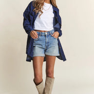 J.NNA Rhombus Stitched Button Up Denim Shacket-Womens Outerwear/Shacket-Trendsi-[option4]-[option5]-[option6]-[option7]-[option8]-Shop-Boutique-Clothing-for-Women-Online