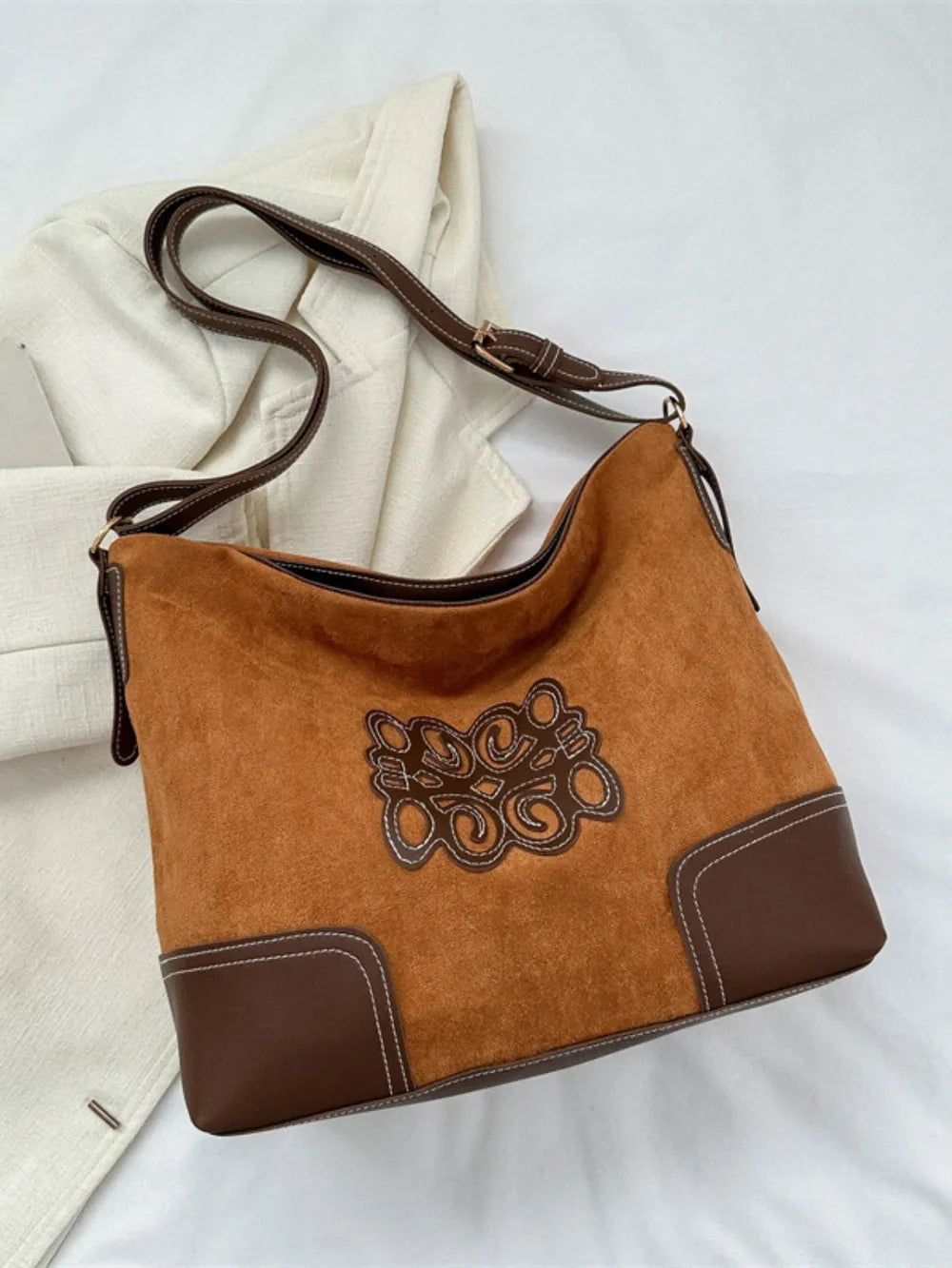 Suede Patch Adjustable Strap Tote Bag-Bags-Trendsi-[option4]-[option5]-[option6]-[option7]-[option8]-Shop-Boutique-Clothing-for-Women-Online