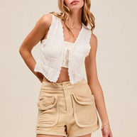 SO ME Mineral Washed Terry High Rise Cargo Shorts-Shorts-Trendsi-[option4]-[option5]-[option6]-[option7]-[option8]-Shop-Boutique-Clothing-for-Women-Online