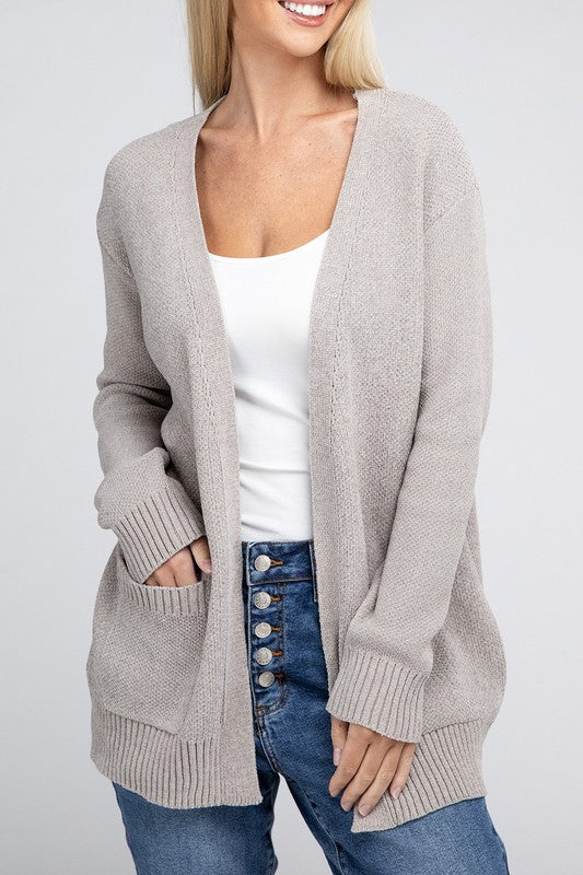 Zenana Melange Open Front Sweater Cardigan-ZENANA-H MOCHA-S-[option4]-[option5]-[option6]-[option7]-[option8]-Shop-Boutique-Clothing-for-Women-Online