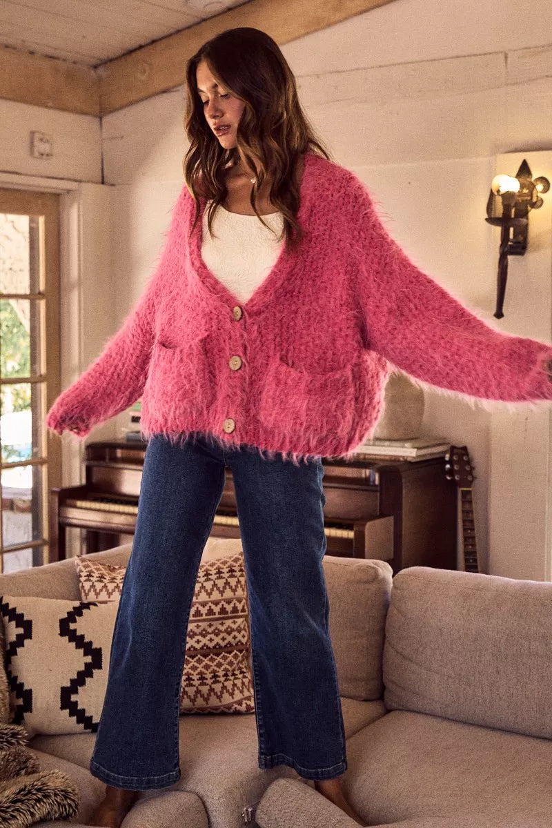 SO ME Soft Touch Hairy Loose Fit Cozy Sweater Cardigan-Cardigans-Trendsi-[option4]-[option5]-[option6]-[option7]-[option8]-Shop-Boutique-Clothing-for-Women-Online