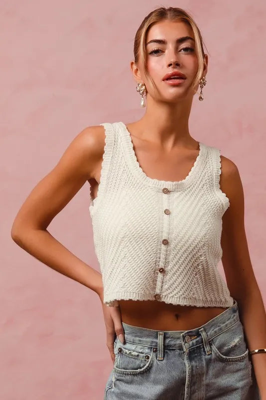 SO ME Chevron Pattern Buttoned Front Lightweight Tank Top-Tank Tops & Camis-Trendsi-[option4]-[option5]-[option6]-[option7]-[option8]-Shop-Boutique-Clothing-for-Women-Online