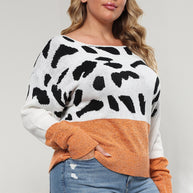 Plus Size Leopard Round Neck Long Sleeve Sweater-Sweaters-Trendsi-[option4]-[option5]-[option6]-[option7]-[option8]-Shop-Boutique-Clothing-for-Women-Online