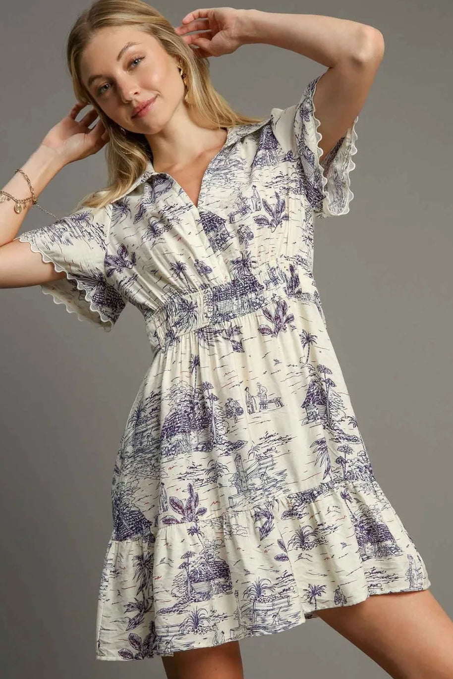 Umgee Full Size Landscape Print Collared Mini Dress Plus Size-Dresses-Trendsi-[option4]-[option5]-[option6]-[option7]-[option8]-Shop-Boutique-Clothing-for-Women-Online