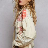 POL Printed Woven Mix Raw Hem Jacket with Lace Detail-Jacket-Trendsi-[option4]-[option5]-[option6]-[option7]-[option8]-Shop-Boutique-Clothing-for-Women-Online