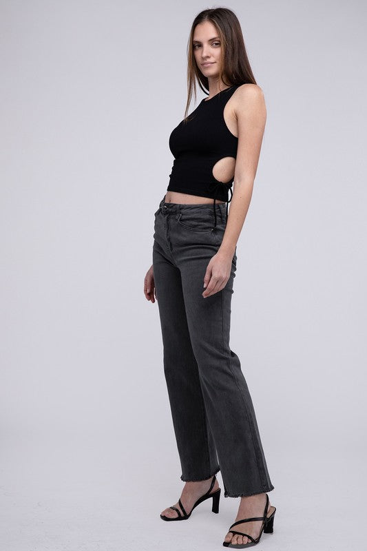 Zenana Acid Washed Frayed Cutoff Hem Straight Wide Pants-ZENANA-[option4]-[option5]-[option6]-[option7]-[option8]-Shop-Boutique-Clothing-for-Women-Online