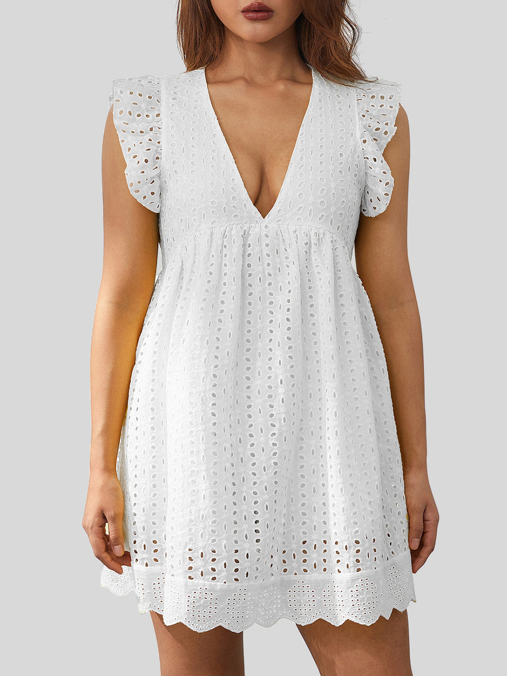 Ruffled Eyelet Cap Sleeve Mini Dress-Trendsi-[option4]-[option5]-[option6]-[option7]-[option8]-Shop-Boutique-Clothing-for-Women-Online