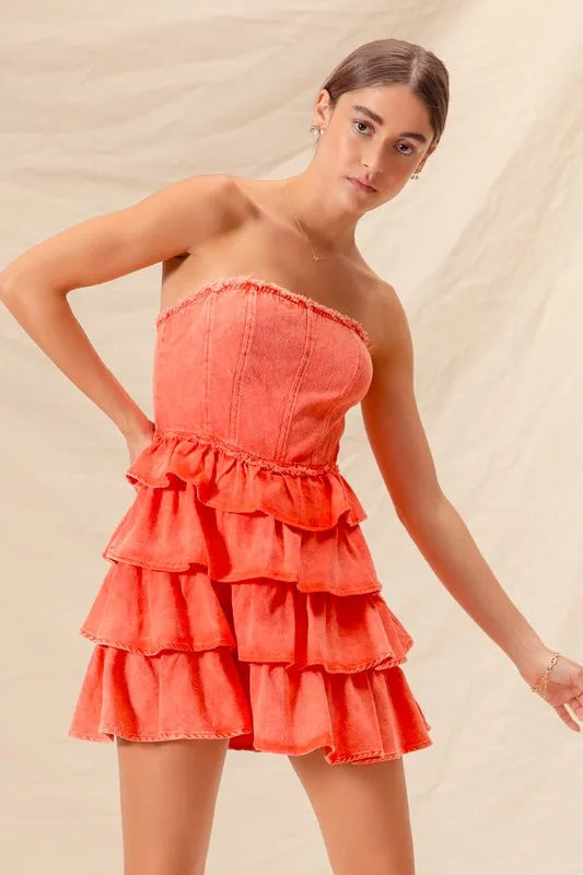 SO ME Strapless Ruffle Layered Game Day Cheer Up Dress-Dresses-Trendsi-[option4]-[option5]-[option6]-[option7]-[option8]-Shop-Boutique-Clothing-for-Women-Online