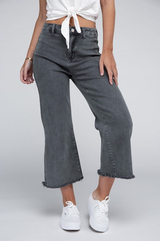 Zenana Acid Washed High Waist Frayed Hem Straight Pants-ZENANA-ASH BLACK-S-[option4]-[option5]-[option6]-[option7]-[option8]-Shop-Boutique-Clothing-for-Women-Online