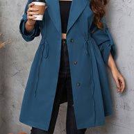 Honey Plus Size Lapel Collar Drawstring Roll-Tab Sleeve Trench Coat-Coats & Jackets-Trendsi-[option4]-[option5]-[option6]-[option7]-[option8]-Shop-Boutique-Clothing-for-Women-Online