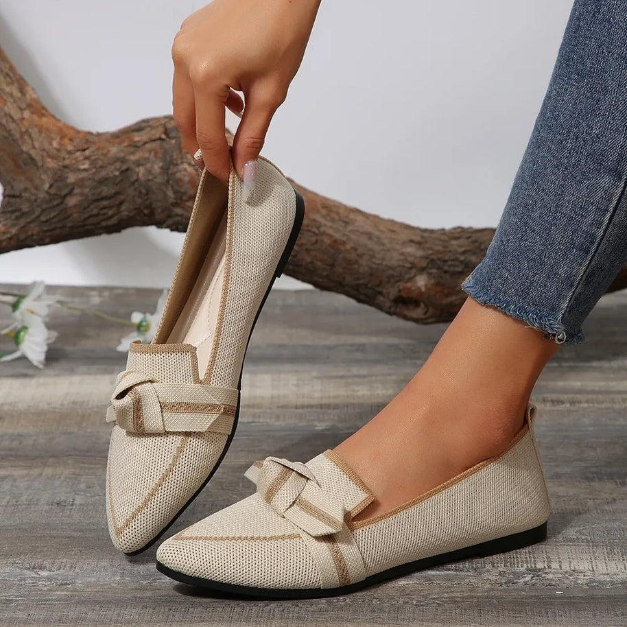 Bow Contrast Trim Point Toe Loafers-Flats-Trendsi-[option4]-[option5]-[option6]-[option7]-[option8]-Shop-Boutique-Clothing-for-Women-Online