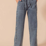 SO ME Mid Rise Drawstring Jeans with Side Snap Button-Jeans-Trendsi-[option4]-[option5]-[option6]-[option7]-[option8]-Shop-Boutique-Clothing-for-Women-Online