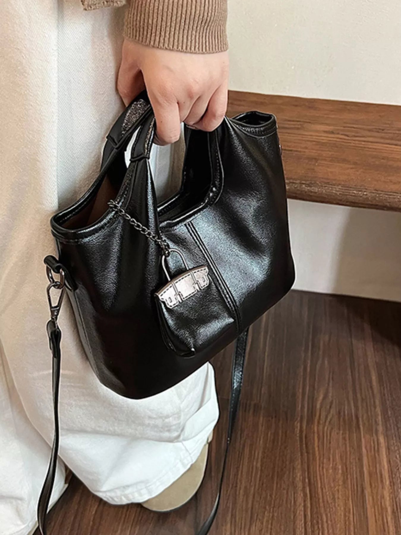 Leather Crossbody Bag with Charm-handbag-Trendsi-[option4]-[option5]-[option6]-[option7]-[option8]-Shop-Boutique-Clothing-for-Women-Online