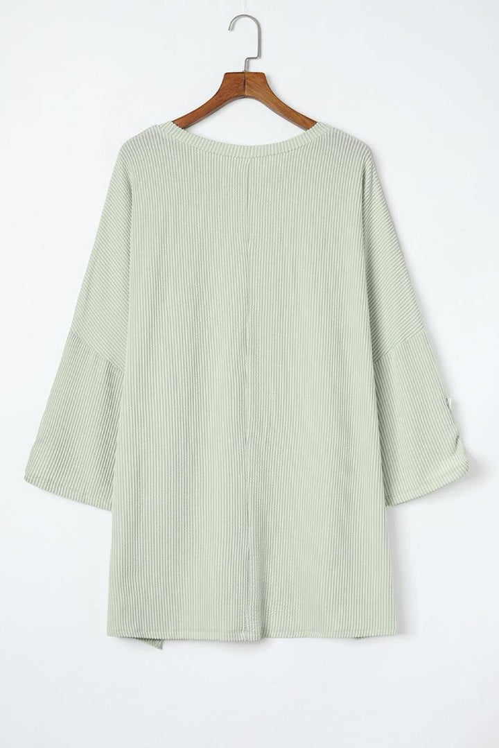 Corded Knit Roll-Tab Sleeve Oversize Top-Blouses-Kiwidrop-[option4]-[option5]-[option6]-[option7]-[option8]-Shop-Boutique-Clothing-for-Women-Online