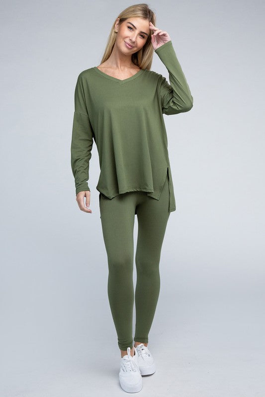Zenana Brushed DTY Microfiber Loungewear Set-ZENANA-LT OLIVE-S-[option4]-[option5]-[option6]-[option7]-[option8]-Shop-Boutique-Clothing-for-Women-Online