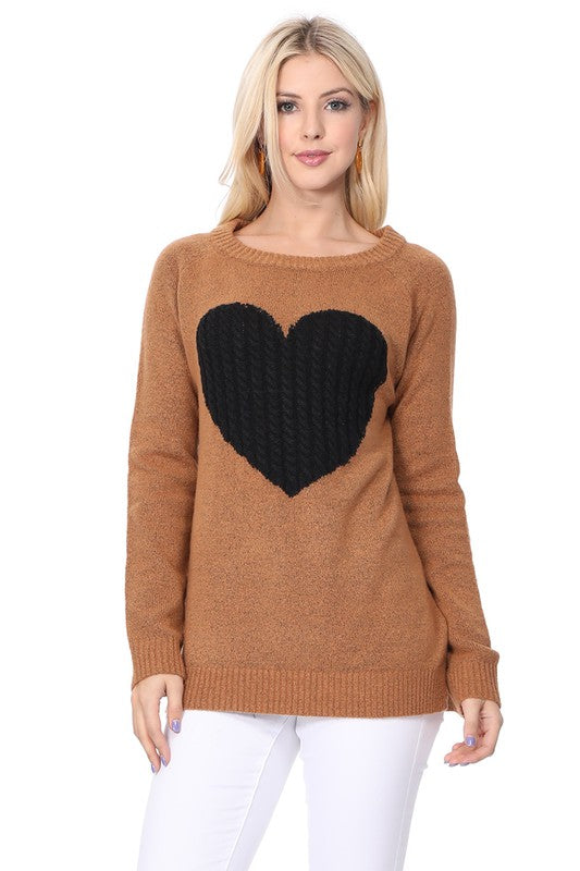 Cozy Heart Jacquard Round Neck Pullover Sweater-Mak-Camel/Black-S-[option4]-[option5]-[option6]-[option7]-[option8]-Shop-Boutique-Clothing-for-Women-Online