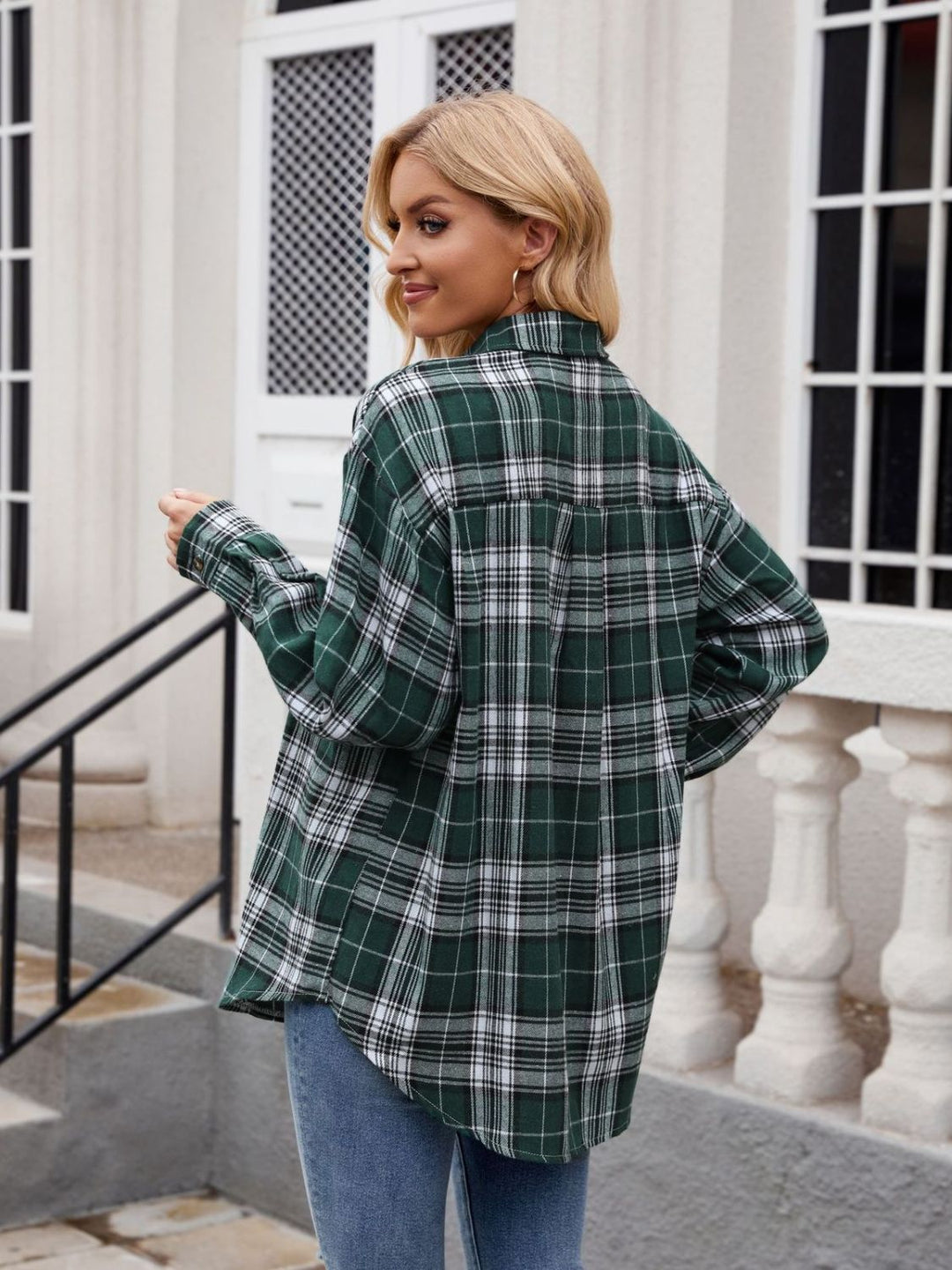 Mandy Pocketed Plaid Collared Neck Long Sleeve Shirt-Trendsi-[option4]-[option5]-[option6]-[option7]-[option8]-Shop-Boutique-Clothing-for-Women-Online