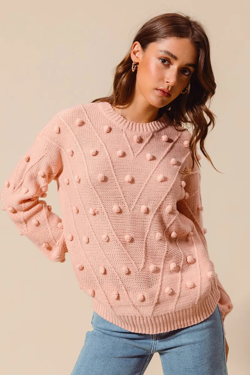 SO ME Pom Pom Textured Knit Sweater Top-Sweater-Trendsi-[option4]-[option5]-[option6]-[option7]-[option8]-Shop-Boutique-Clothing-for-Women-Online