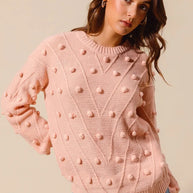 SO ME Pom Pom Textured Knit Sweater Top-Sweater-Trendsi-[option4]-[option5]-[option6]-[option7]-[option8]-Shop-Boutique-Clothing-for-Women-Online