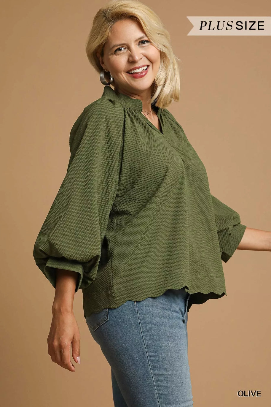 Textured Notched Balloon Sleeve Blouse-Blouses-Trendsi-[option4]-[option5]-[option6]-[option7]-[option8]-Shop-Boutique-Clothing-for-Women-Online