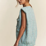 J.NNA Frayed Tweed Padded Shoulder Vest-Vest-Trendsi-[option4]-[option5]-[option6]-[option7]-[option8]-Shop-Boutique-Clothing-for-Women-Online