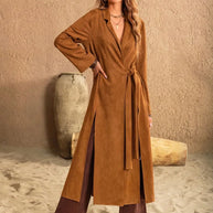 Slit Tied Collared Neck Longline Coat-Coats & Jackets-Trendsi-[option4]-[option5]-[option6]-[option7]-[option8]-Shop-Boutique-Clothing-for-Women-Online