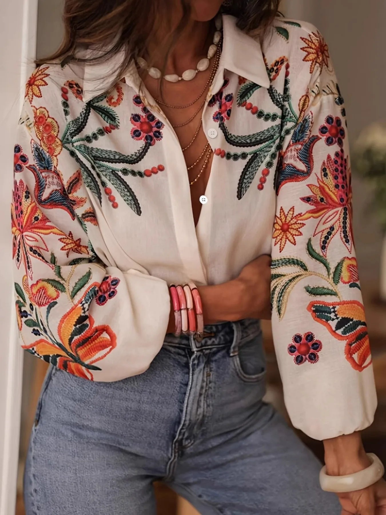 Floral Button Up Long Sleeve Shirt-Tops-Trendsi-[option4]-[option5]-[option6]-[option7]-[option8]-Shop-Boutique-Clothing-for-Women-Online