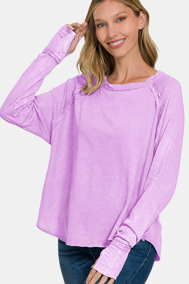 Zenana Round Neck Thumbhole Long Sleeve T-Shirt-Trendsi-[option4]-[option5]-[option6]-[option7]-[option8]-Shop-Boutique-Clothing-for-Women-Online