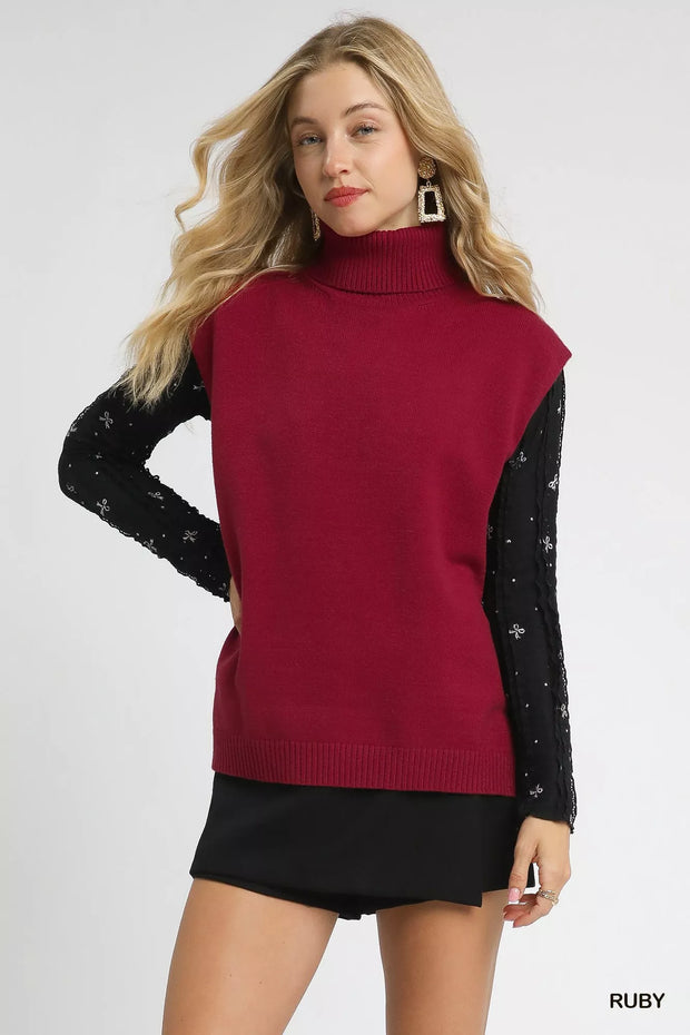 Umgee High-Low Turtleneck Sleeveless Sweater Top-sweater-Trendsi-[option4]-[option5]-[option6]-[option7]-[option8]-Shop-Boutique-Clothing-for-Women-Online