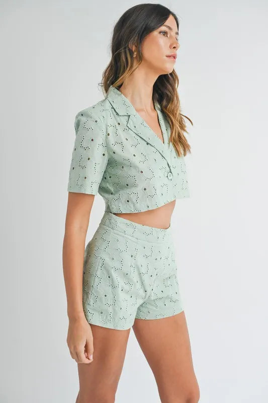 MABLE Eyelet Short Sleeve Crop Top and Shorts Set-Sets-Trendsi-[option4]-[option5]-[option6]-[option7]-[option8]-Shop-Boutique-Clothing-for-Women-Online