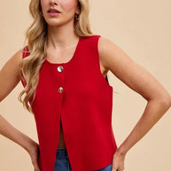 Annie Wear Metal Button Detail Crop Sweater Vest-Vest-Trendsi-[option4]-[option5]-[option6]-[option7]-[option8]-Shop-Boutique-Clothing-for-Women-Online