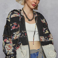 POL Zip Up Floral and Lace Patch Washed Jacket-Jacket-Trendsi-[option4]-[option5]-[option6]-[option7]-[option8]-Shop-Boutique-Clothing-for-Women-Online